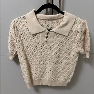 Cream Knit Collared Top